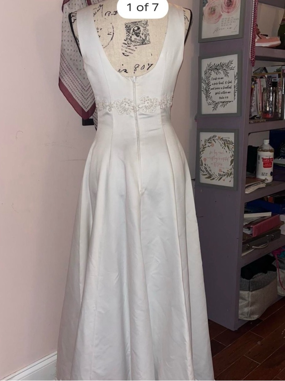Elegant White high neck A-Line Dress with Waist Embroidery